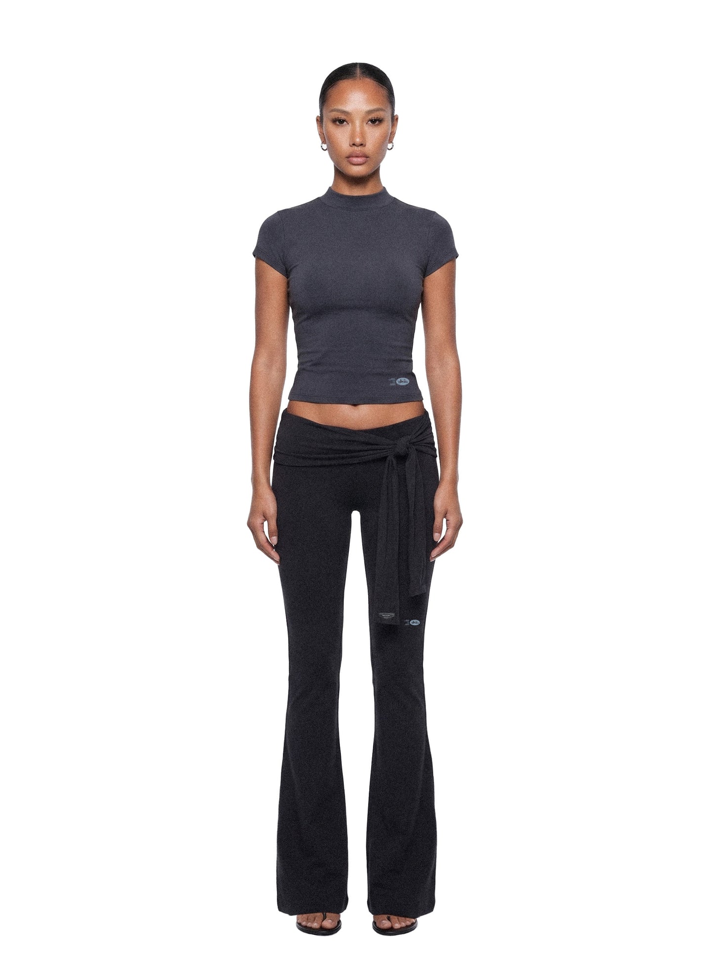 [w-pts26-077] Everyday Tie-Waist Bootcut Pants - Charcoal