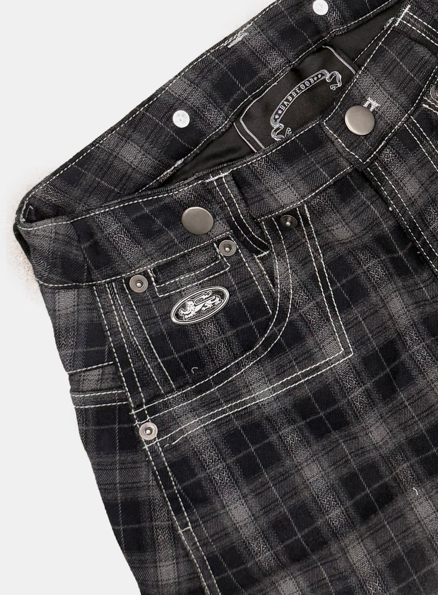 [w-pts25-105] 0509 Shinchiback Semi-Curved Pants - Black Check
