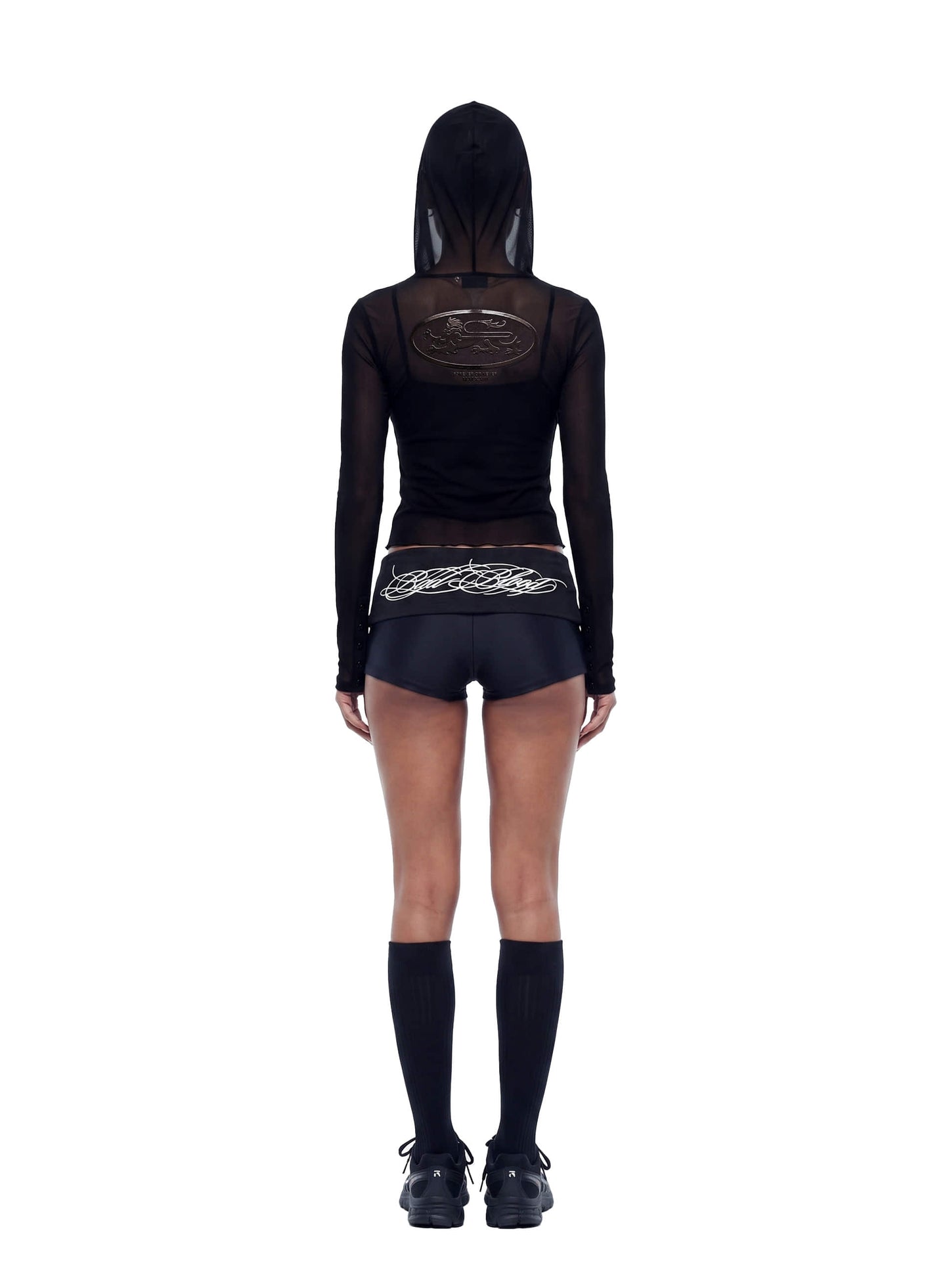 [w-cdg26-004] Mystic Shadow Mesh Hooded Cardigan - Black