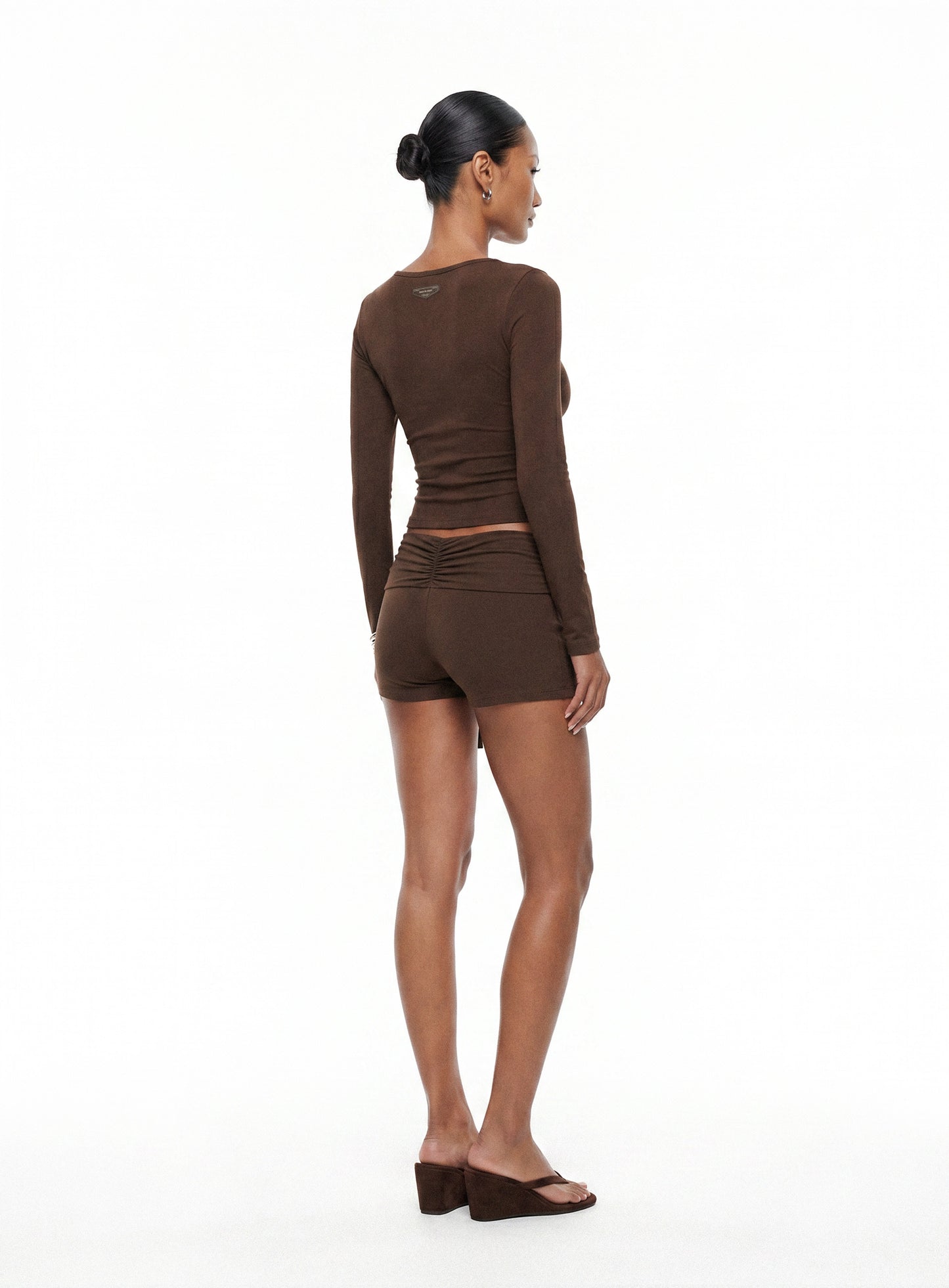 [w-tee26-079] Everyday Scoop Neck Long Sleeve T-Shirt - Brown