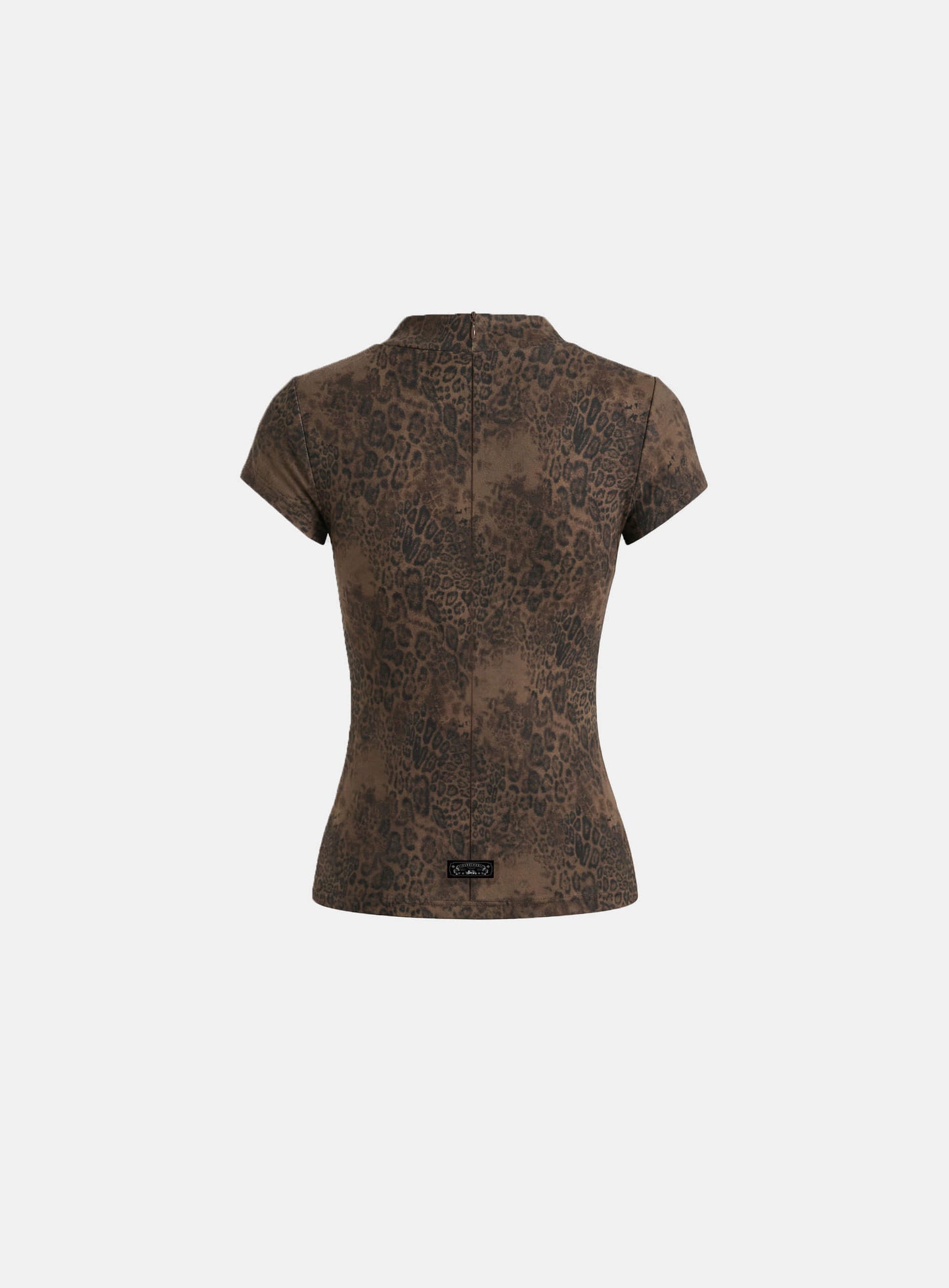 [w-tee26-065] Viper Logo Mock-Neck Cap Sleeve - Leopard