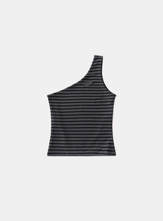 Striped One Shoulder Tank +SCARF - Charcoal/Black