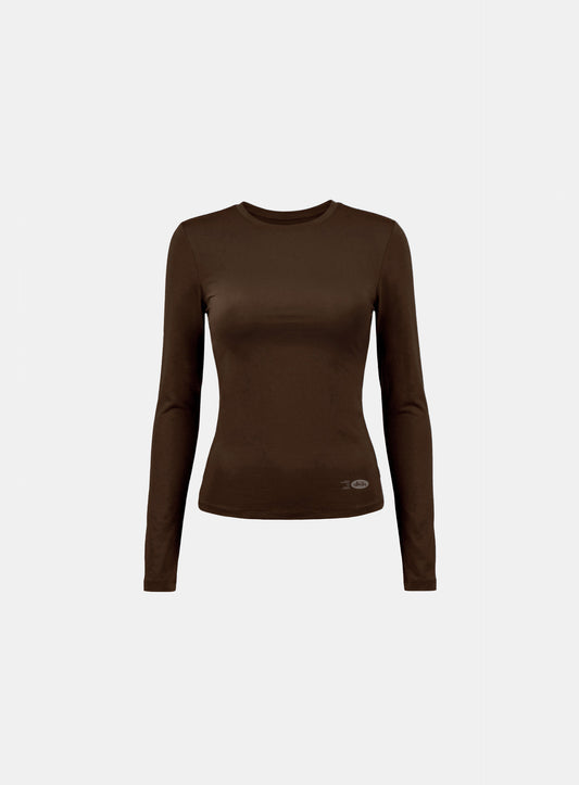 [w-tee26-084] Everyday Crew Neck Long Sleeve T-Shirt - Brown