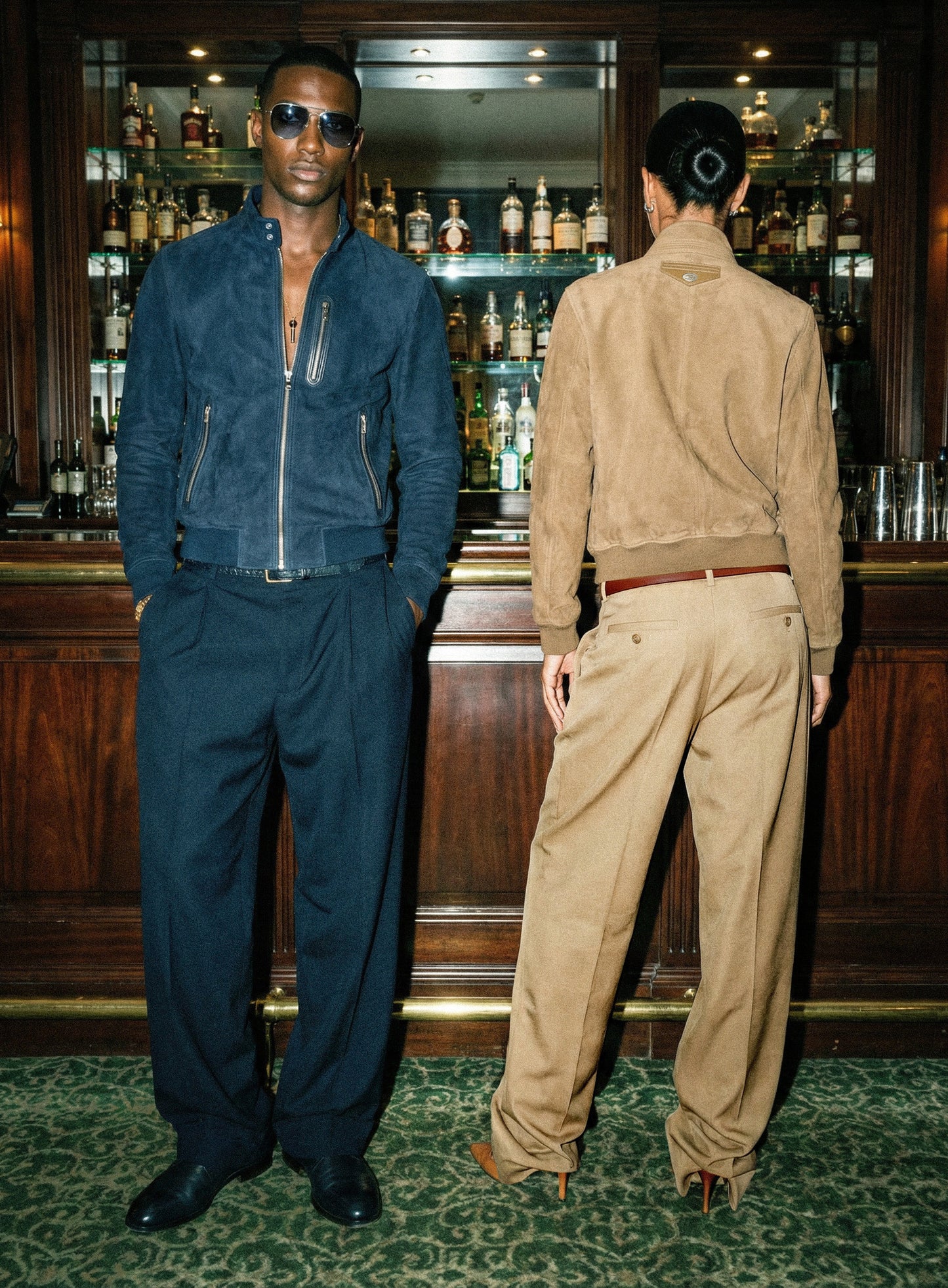 [w-jkt26-018] Arc Suede Contrast Bomber Jacket - Navy