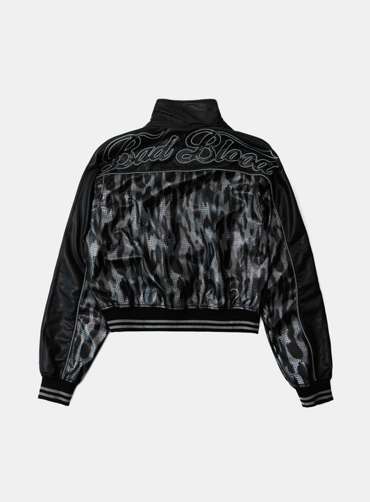 Contrast Leather Track Jacket - Black Python