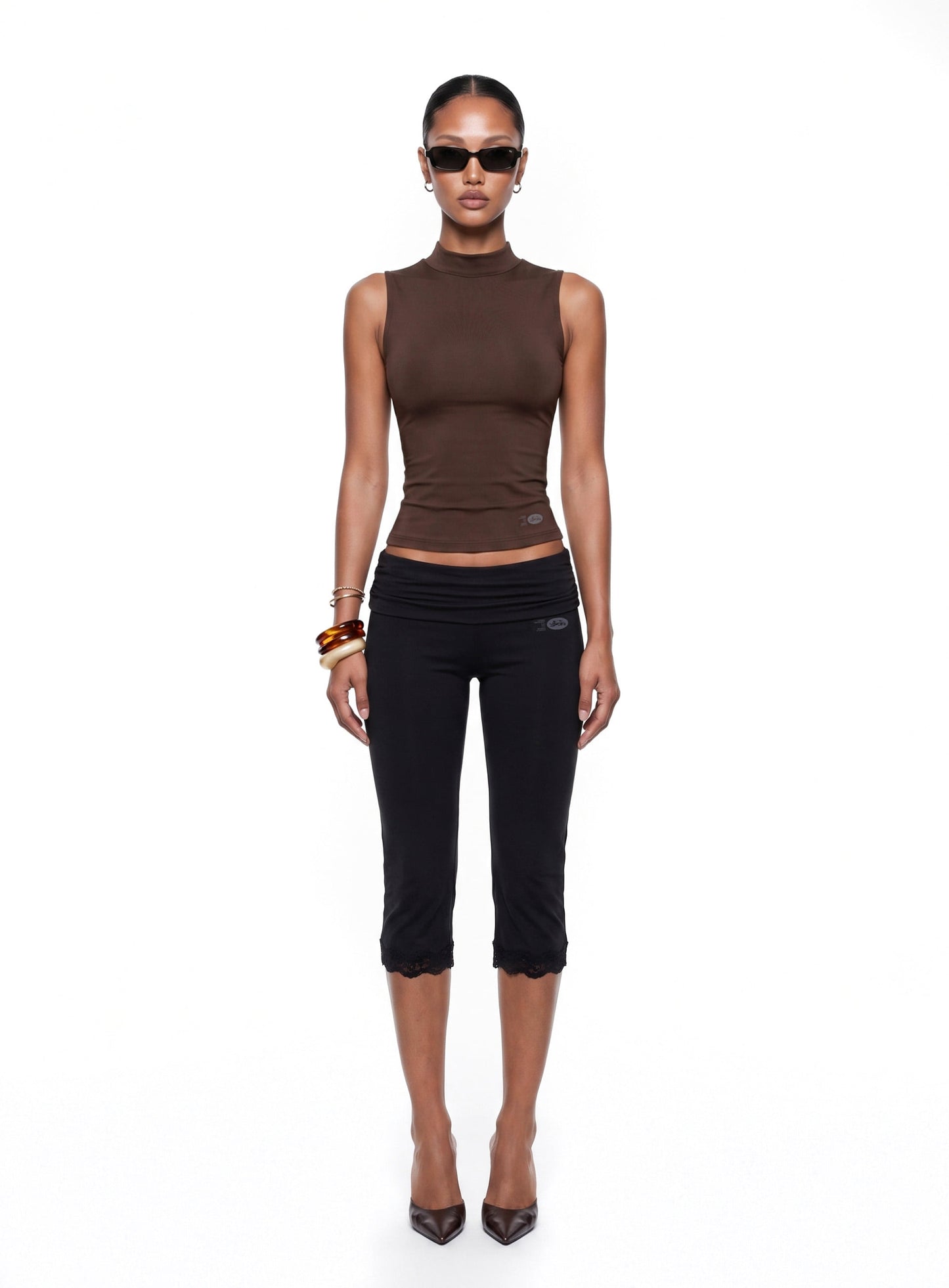[w-tnk26-027] Everyday Mock-Neck Tank - Brown