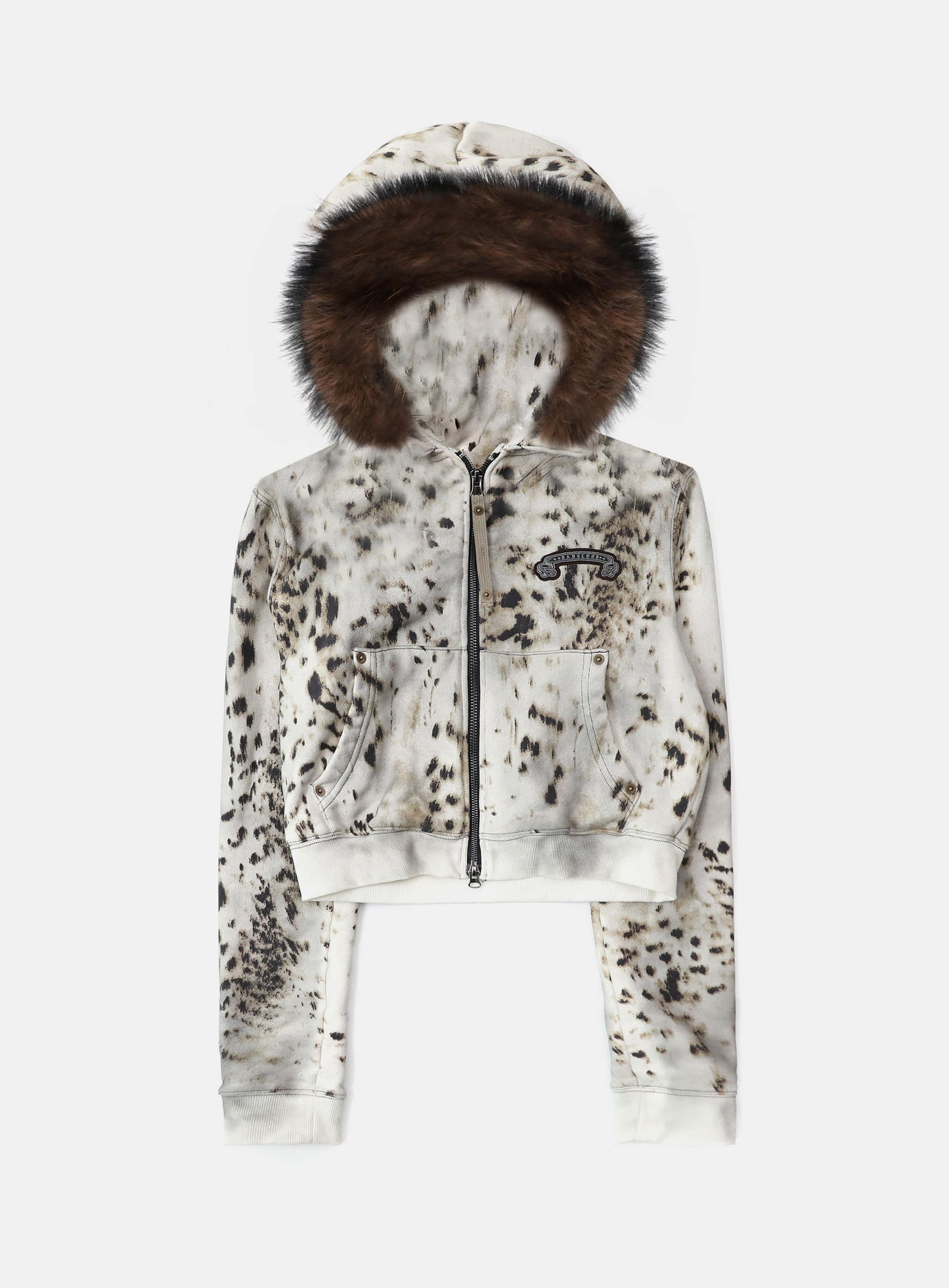 [w-hde25-085] Cosmo11 Detachable Fur Hood Zip-Up - Oil Leopard