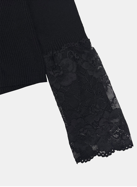 [w-cdg26-007] H.B.B. V-NECK Lace Cardigan- Black
