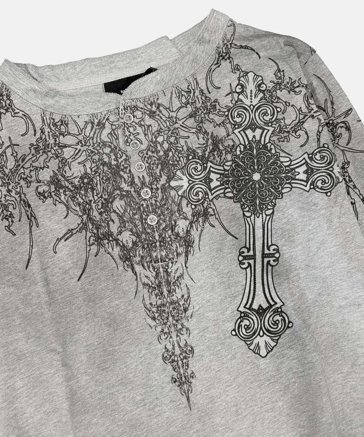 [w-tee26-274] T.M.V. RELIC CROSS Workshop Henley Long Sleeve - Grey