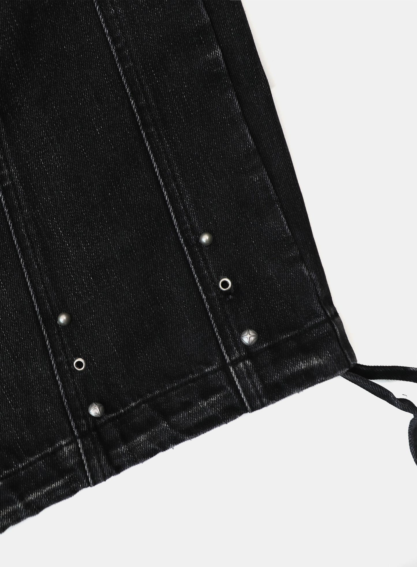 [w-pts25-080] Line Studded Curved Denim Pants - Black