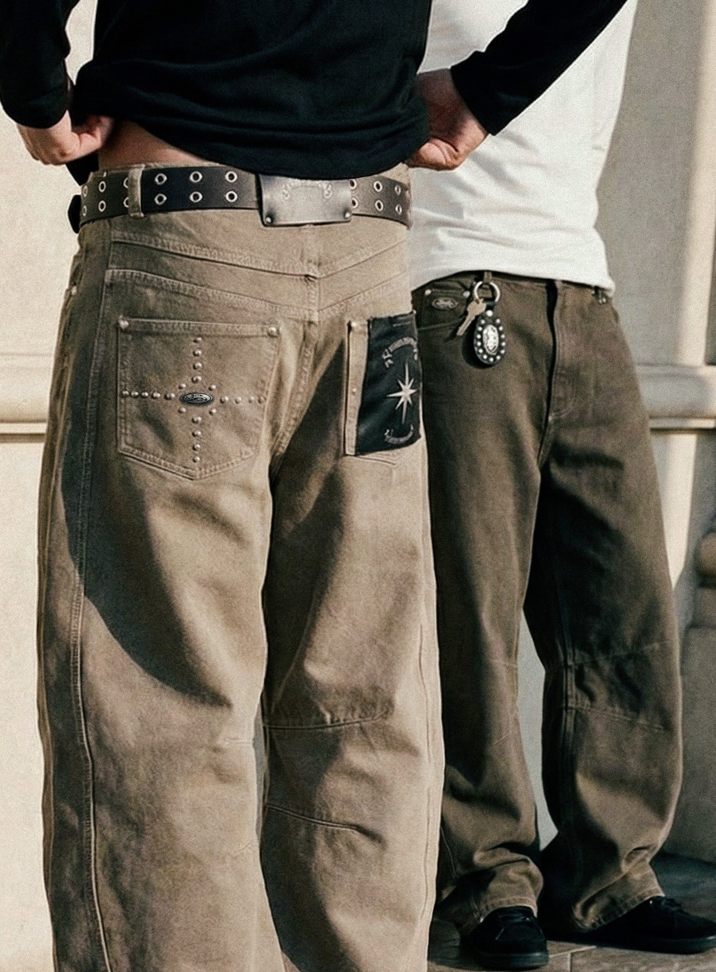 [w-pts26-015] Star-Studded Barrel Pants - Beige