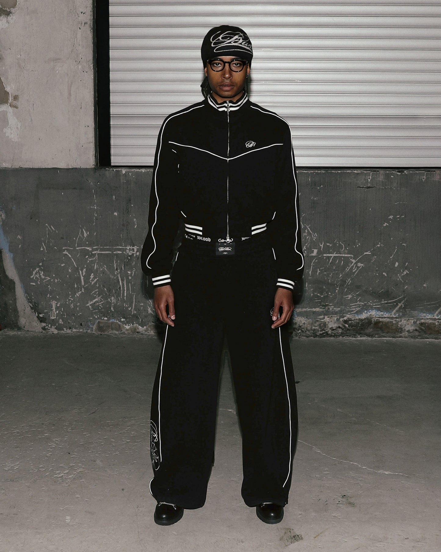 [w-jkt25-045] Dark Classic Knit Track Jacket - Black