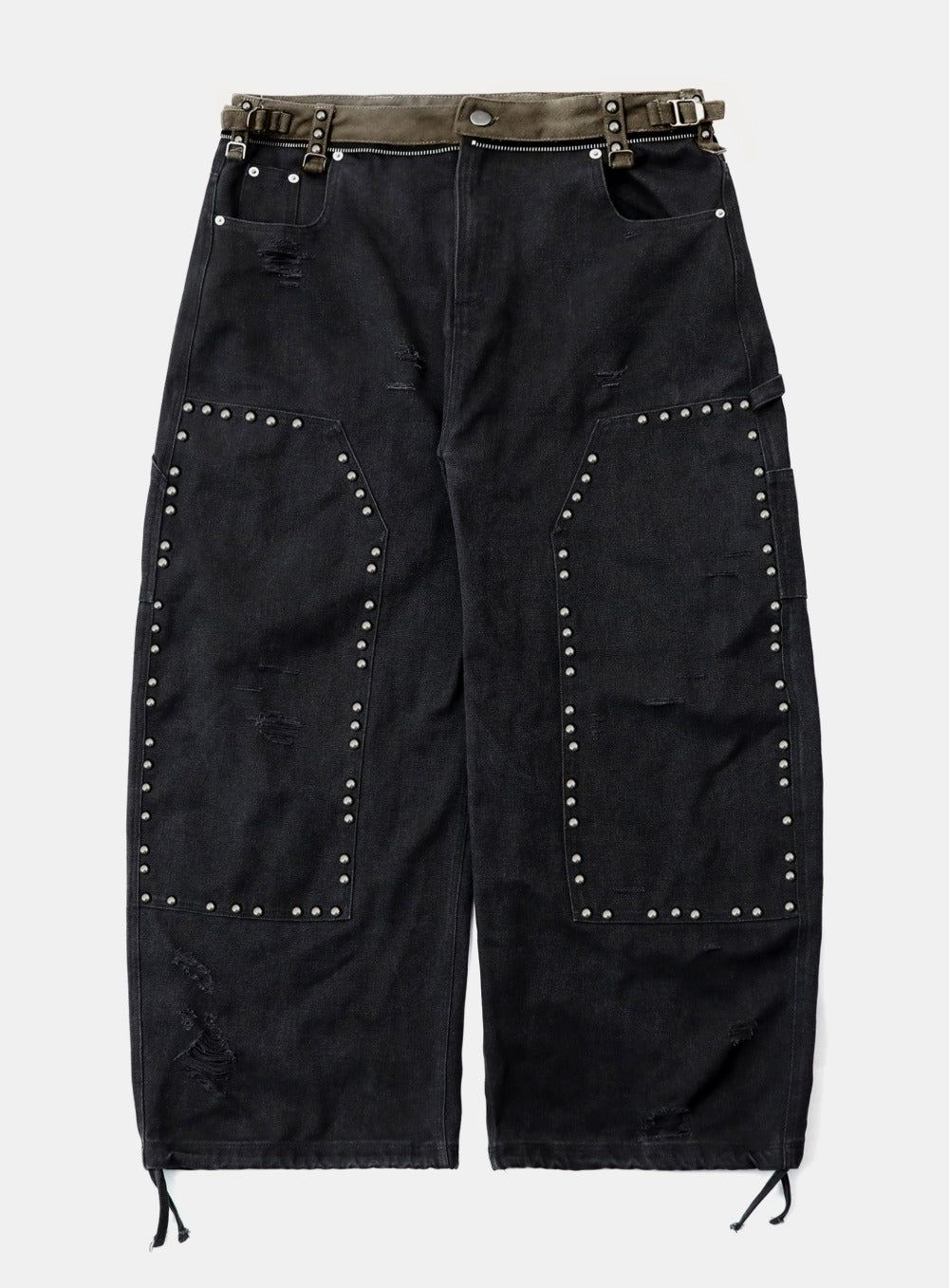 [w-pts25-083] Studded Carpenter Curved Pants - Black