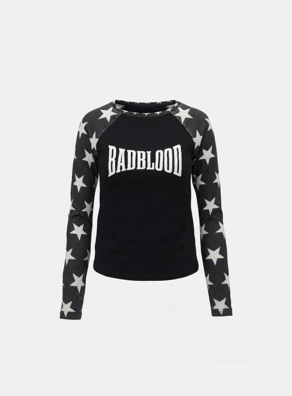 [w-tee25-204] Contrast Long Sleeve - Black Star