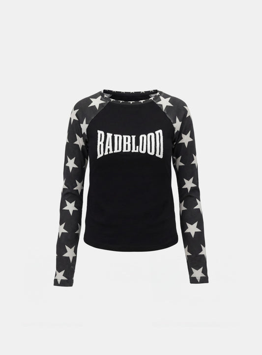 [w-tee25-204] Contrast Long Sleeve - Black Star
