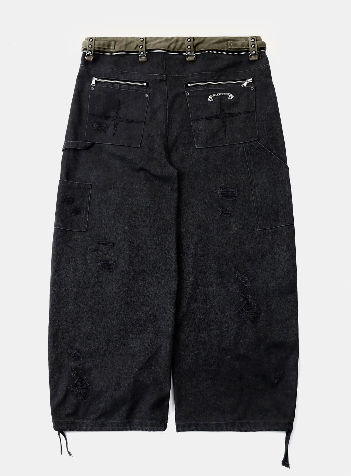[w-pts25-083] Studded Carpenter Curved Pants - Black