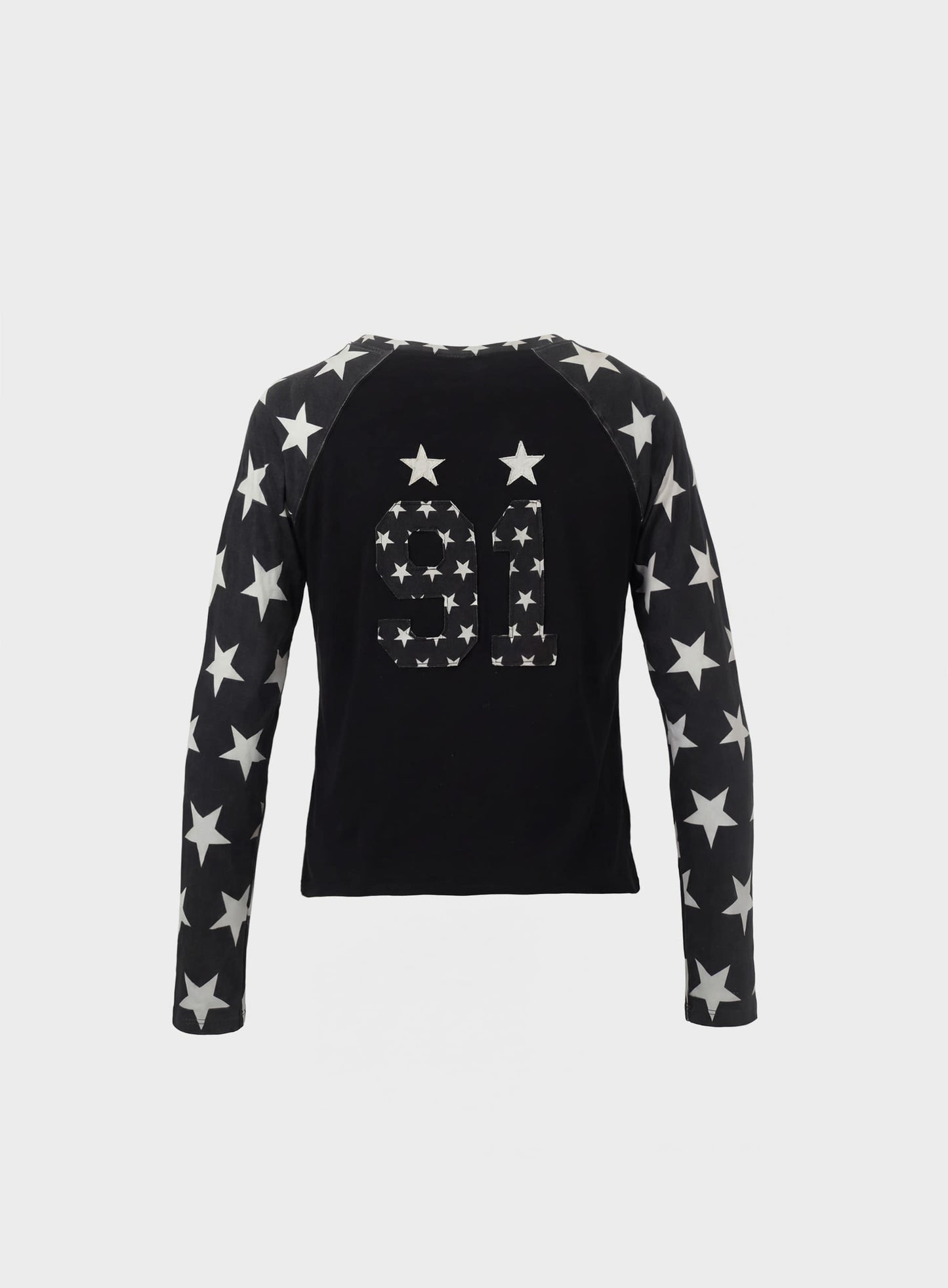 [w-tee25-204] Contrast Long Sleeve - Black Star