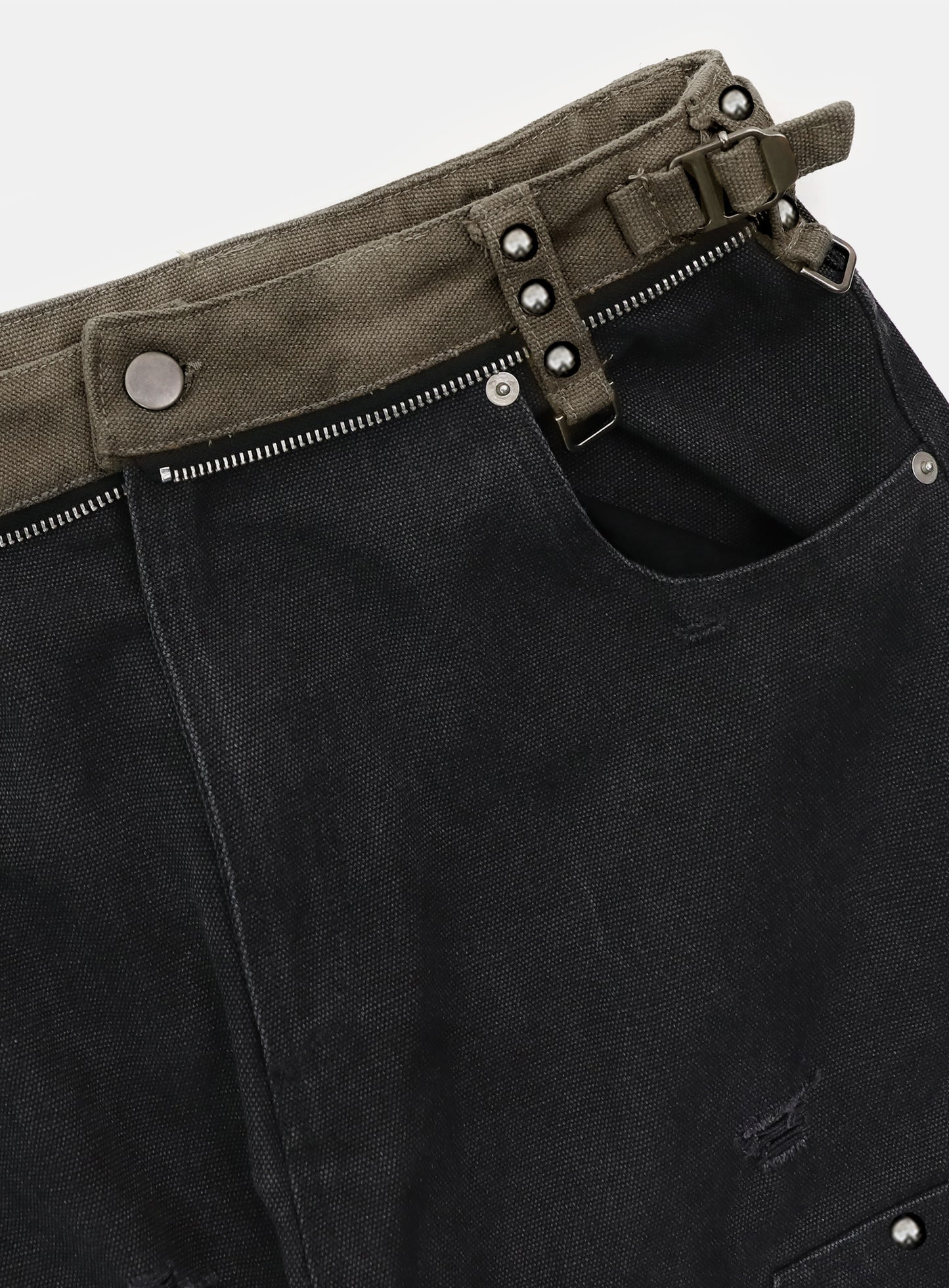 [w-pts25-083] Studded Carpenter Curved Pants - Black
