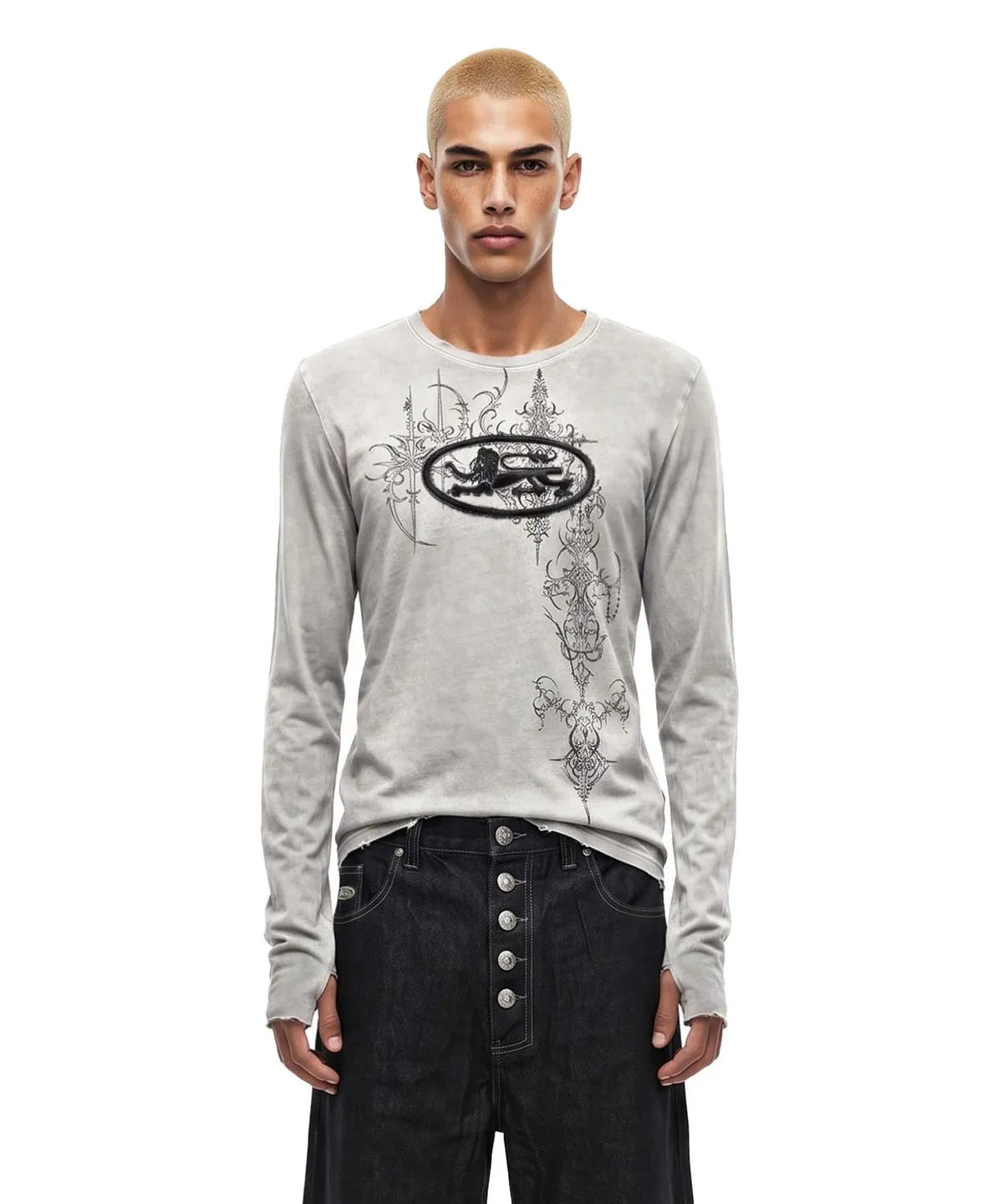 [w-tee26-285] Mystic Capsule Layered Graphic Crewneck Long Sleeve – Dusty White