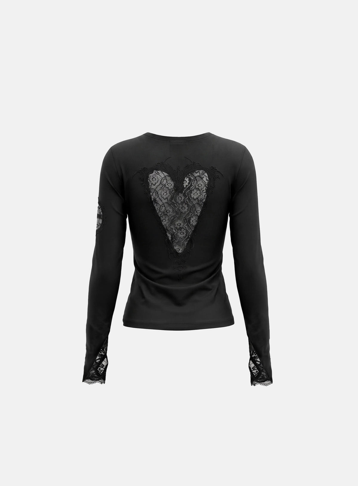 [w-tee26-294] H.B.B. Lace Back Point Crew Neck Long Sleeve - Black