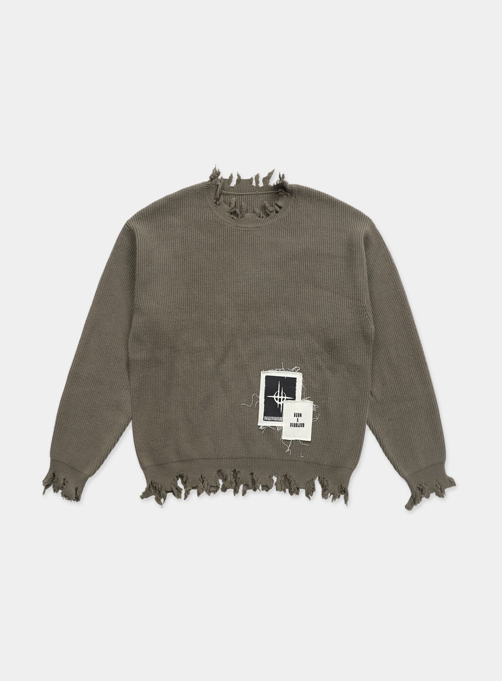 Destroyed Long Sleeve Sweater - Dark Olive