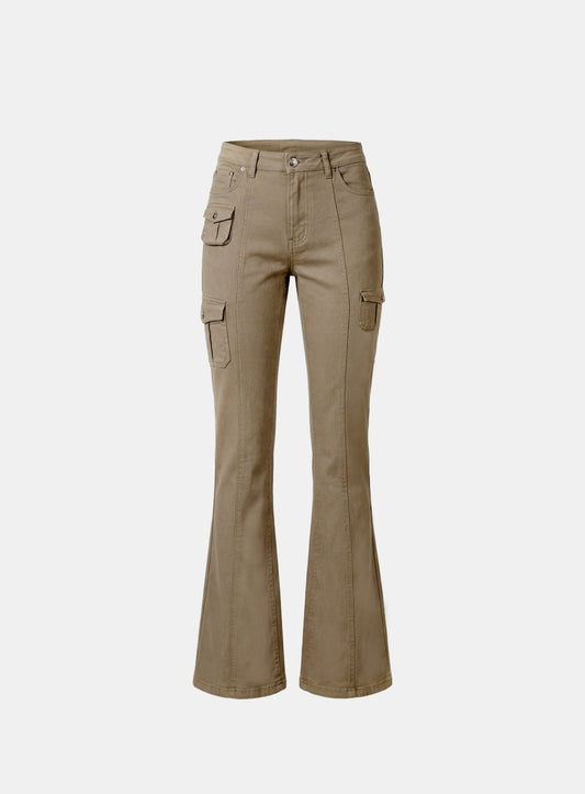 [w-pts26-090] 109 Low-Rise Cargo Bootcut Pants - Beige