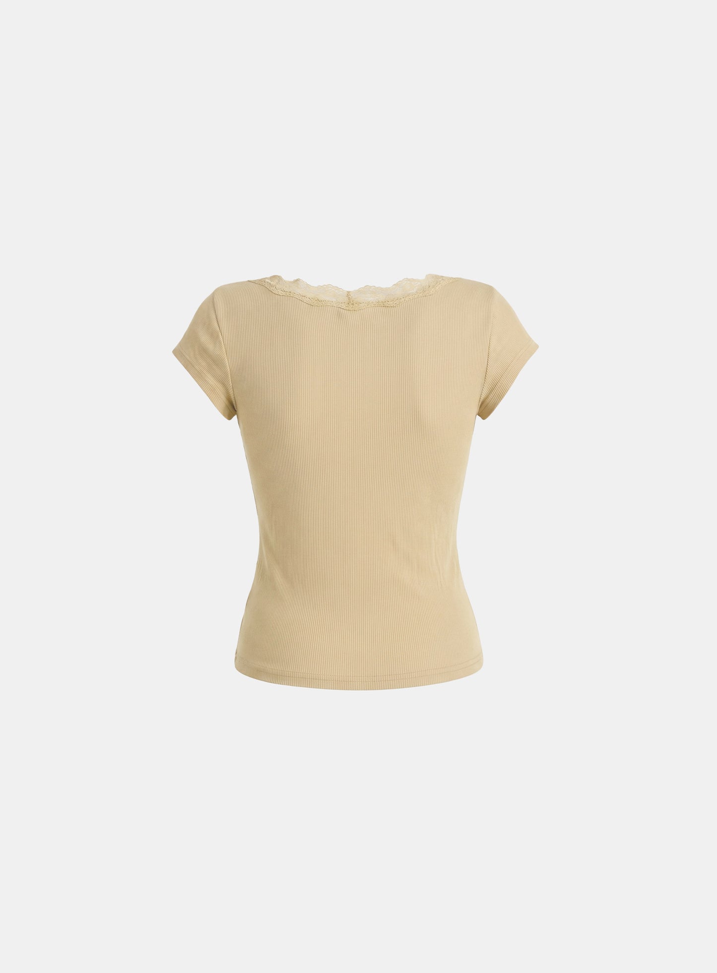 [w-tee26-241] Loyal Cross Lace Neck 1/2 Henry T-shirt - Yellow