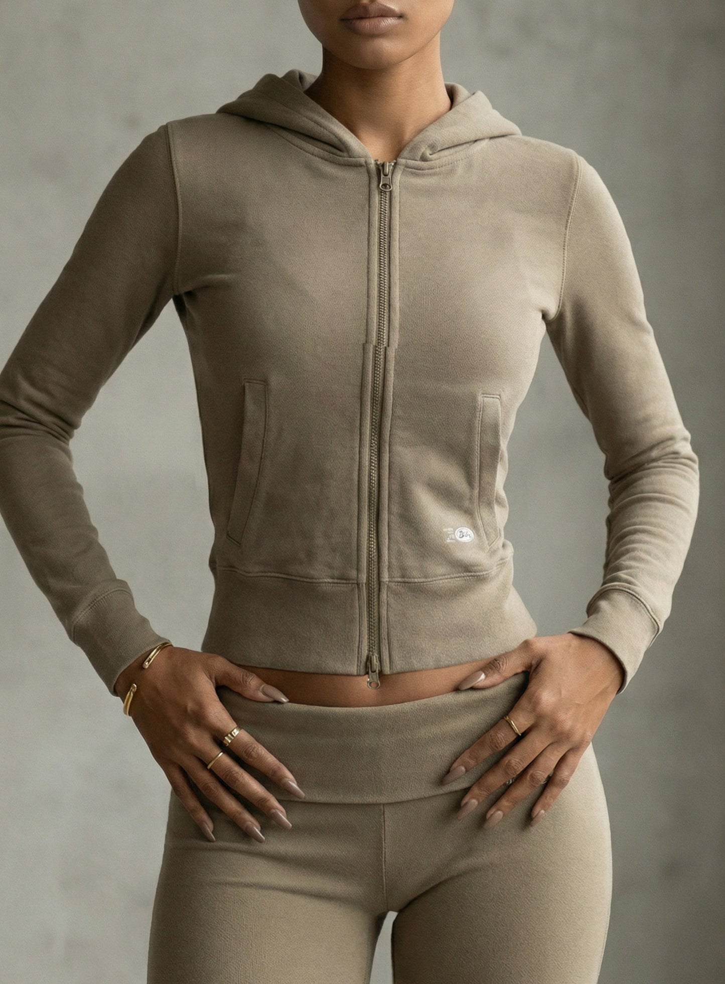 [w-hde26-001] BS Cotton Jersey Zip-Up Hoodie - Tobacco