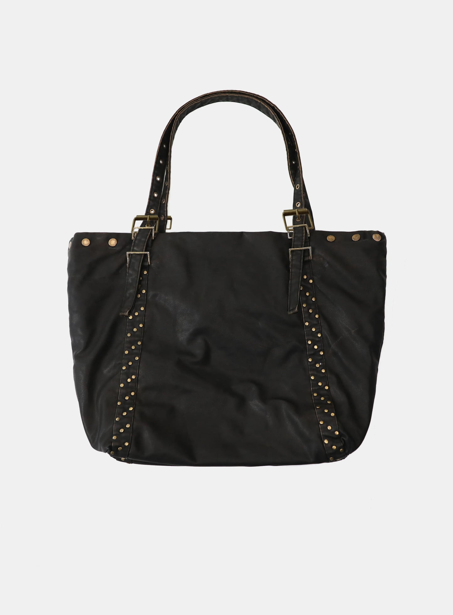 [w-bag25-011] Studded Leather Shopper Bag - Washed Black