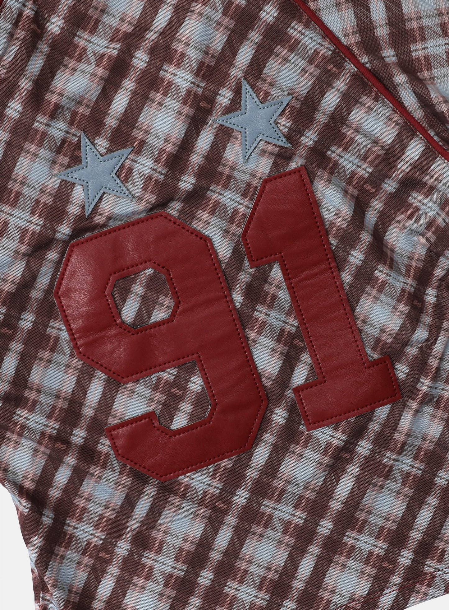 [AQUA] Vintage Club V-Neck Check T-Shirt - Red