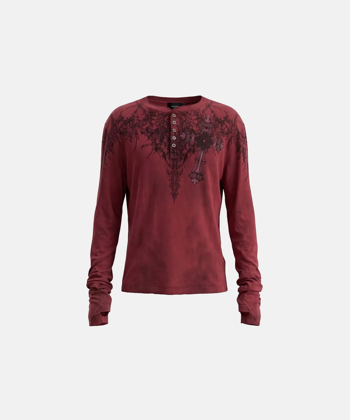 [w-tee26-272] T.M.V. RELIC CROSS Workshop Henley Long Sleeve -Burgundy