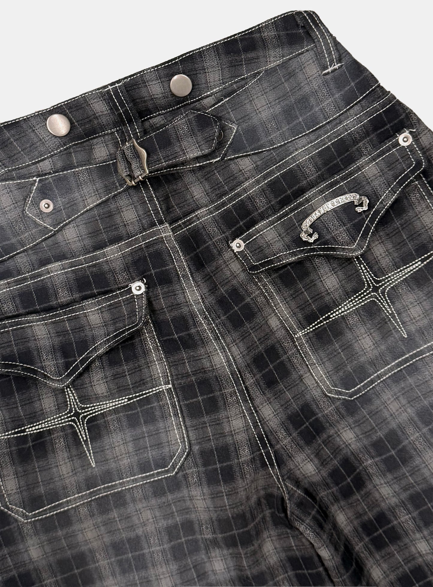 [w-pts25-105] 0509 Shinchiback Semi-Curved Pants - Black Check