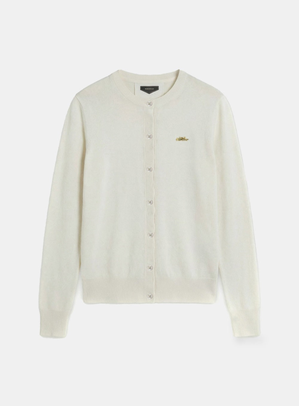 [w-knt26-013] Fine Merino Wool Crewneck Cardigan - Cream