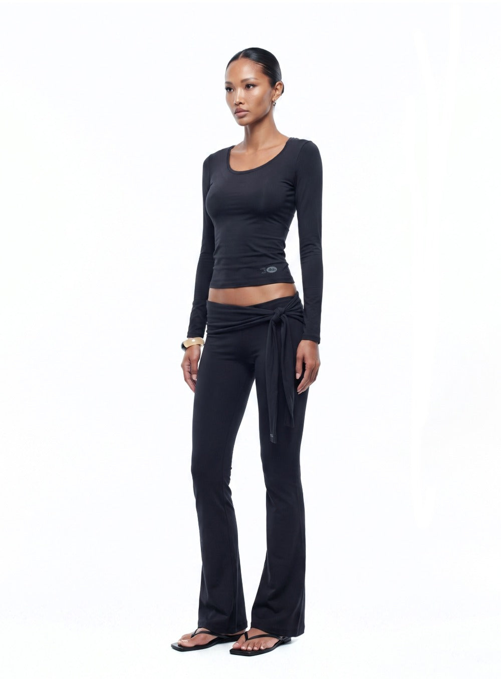 [w-tee26-082] Everyday Scoop Neck Long Sleeve T-Shirt - Charcoal
