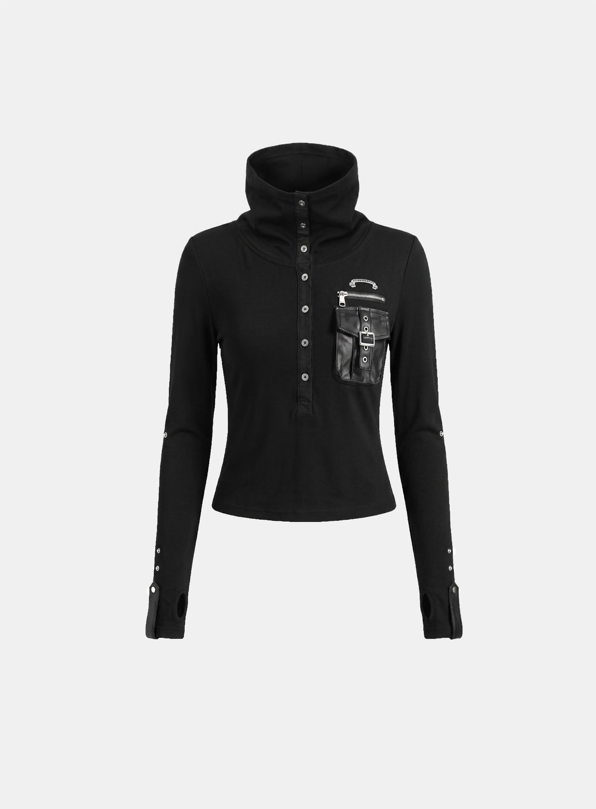 w-tee26-265 Viper Turtleneck Henley Long Sleeve - Black