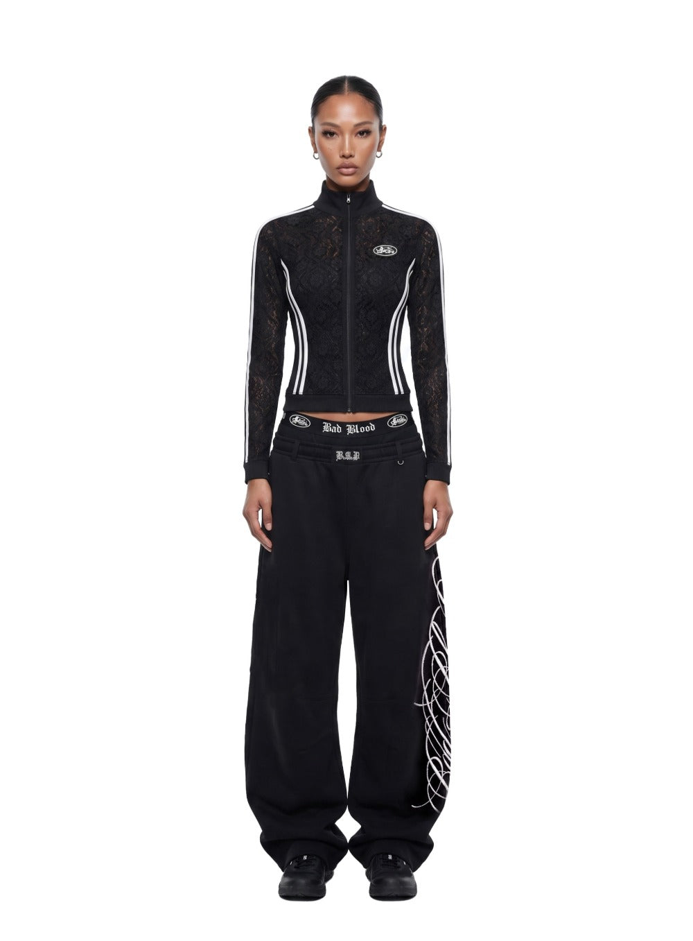 [w-jkt26-064] Mystic lace Track Zip-Up - Black