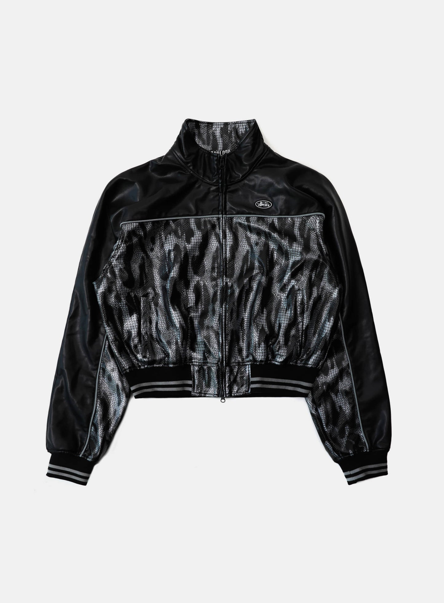 Contrast Leather Track Jacket - Black Python