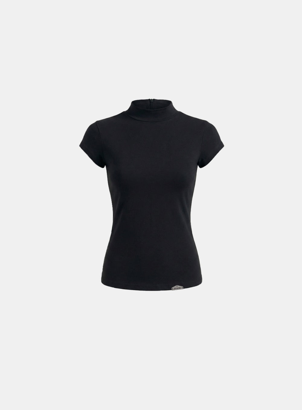 [w-tee26-068] Viper Logo Mock-Neck Cap Sleeve - Black