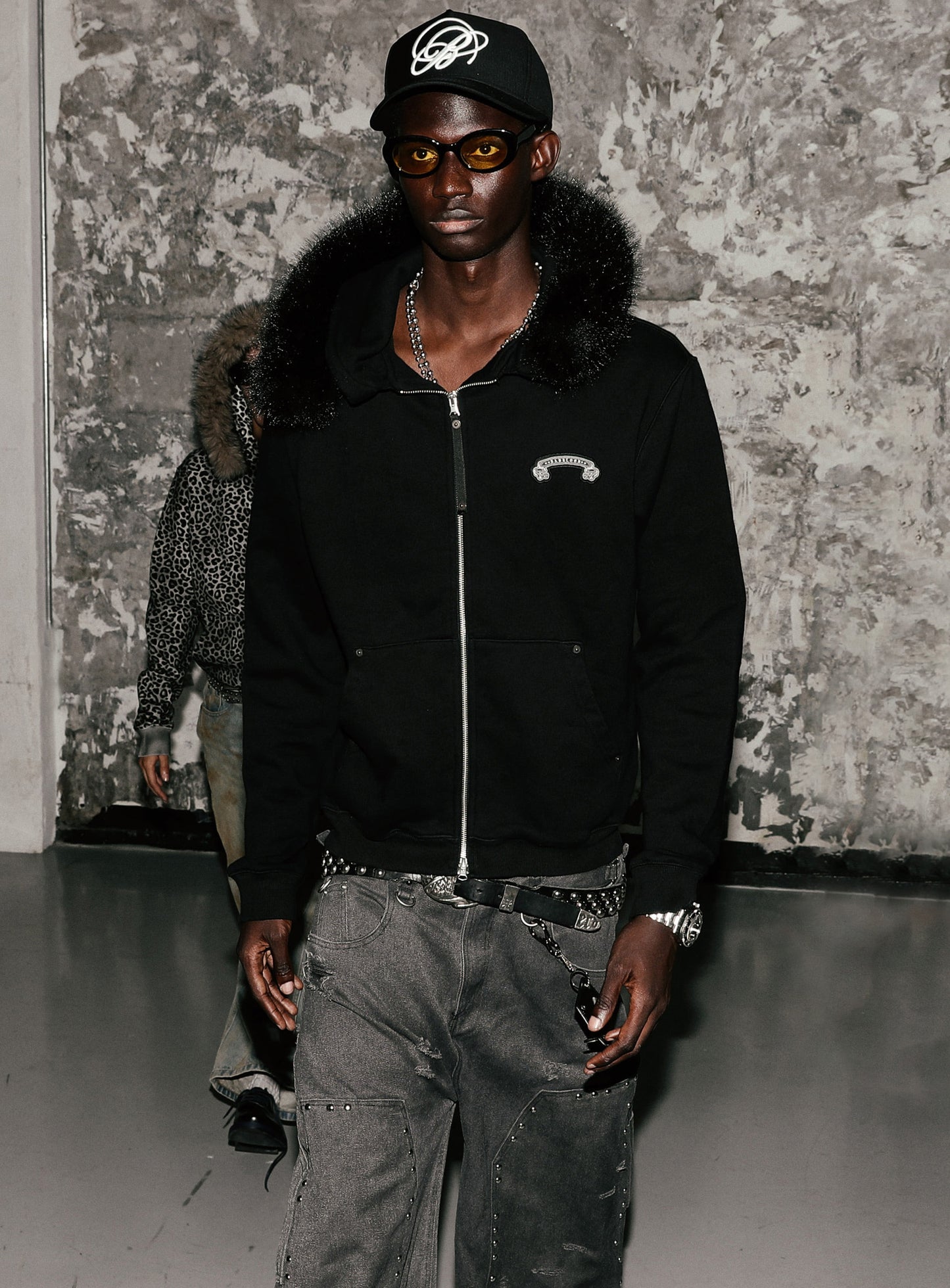 Cosmo11 Detachable Fur Hooded Zip-Up - Black