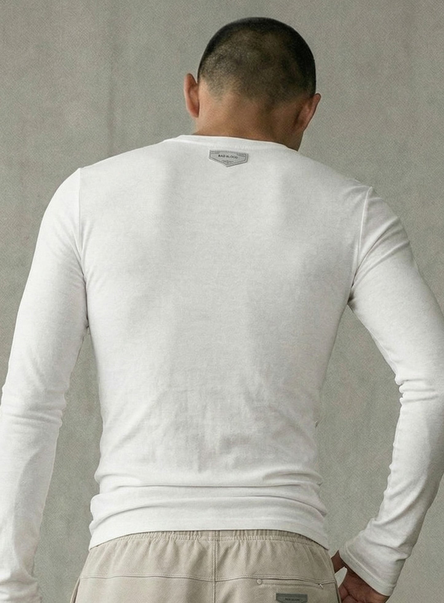 [w-tee26-037] BS Cotton Jersey Fitted Henley Neck Long Sleeve T-Shirt - White