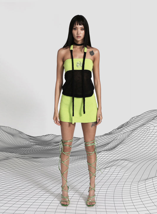 Kiddo Knit Tube Top and Scarf - Black/Neon