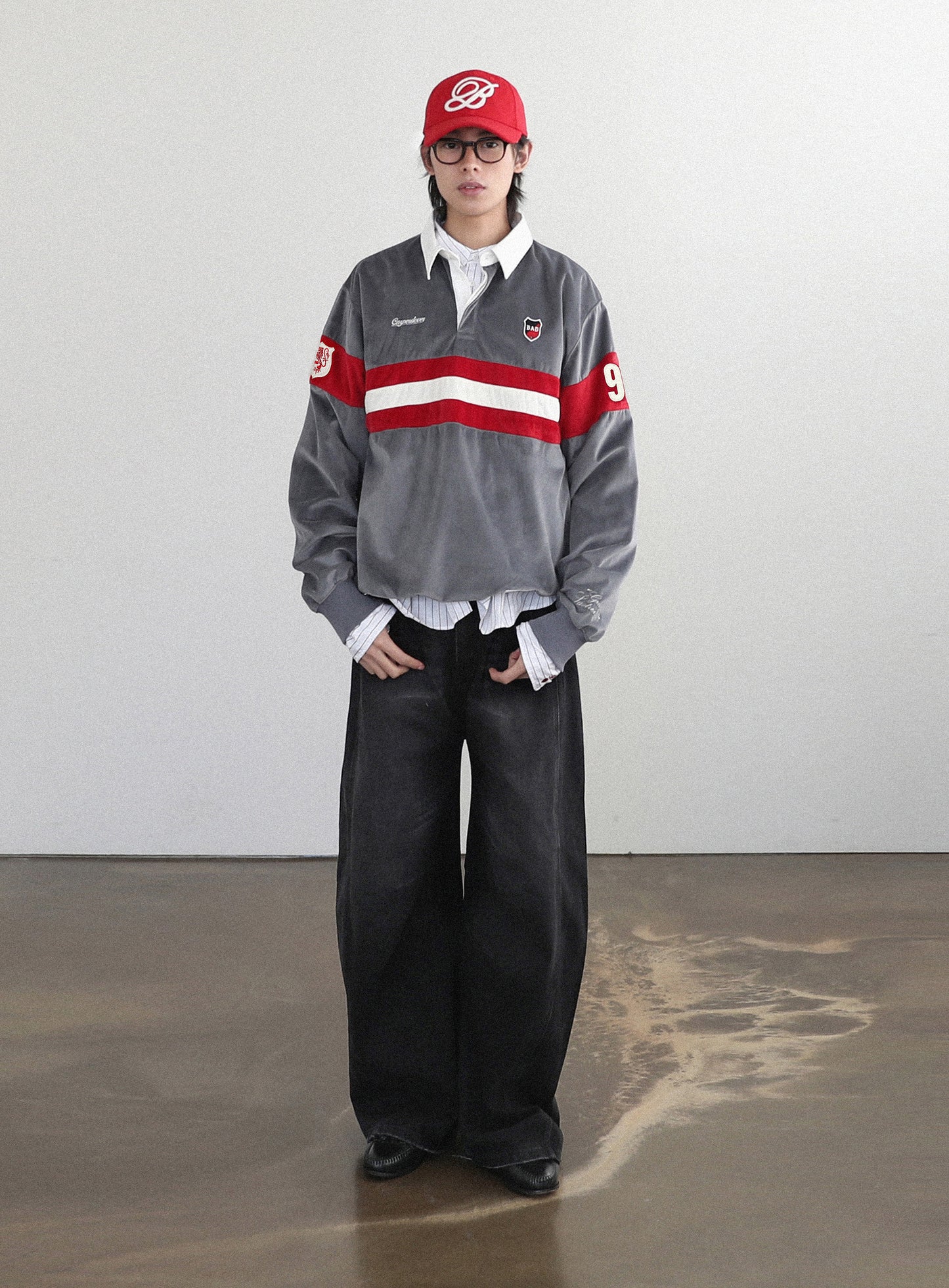 [w-sweatshirt24-016] Badblood Sports Velvet Rugby Shirt - Grey