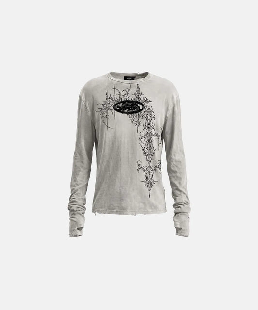 [w-tee26-285] Mystic Capsule Layered Graphic Crewneck Long Sleeve – Dusty White