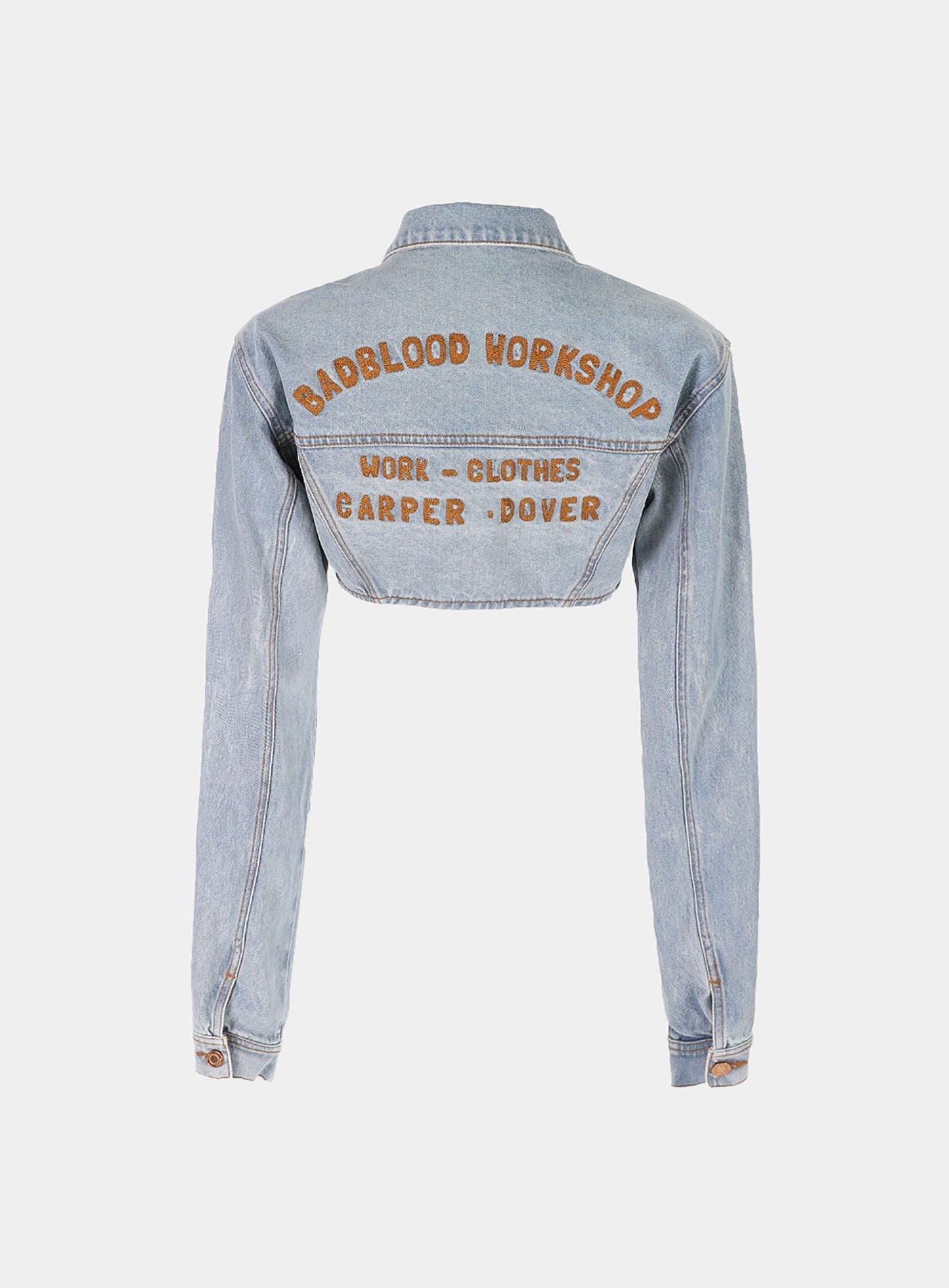 Extra Crop Denim Trucker Jacket - Mid Blue