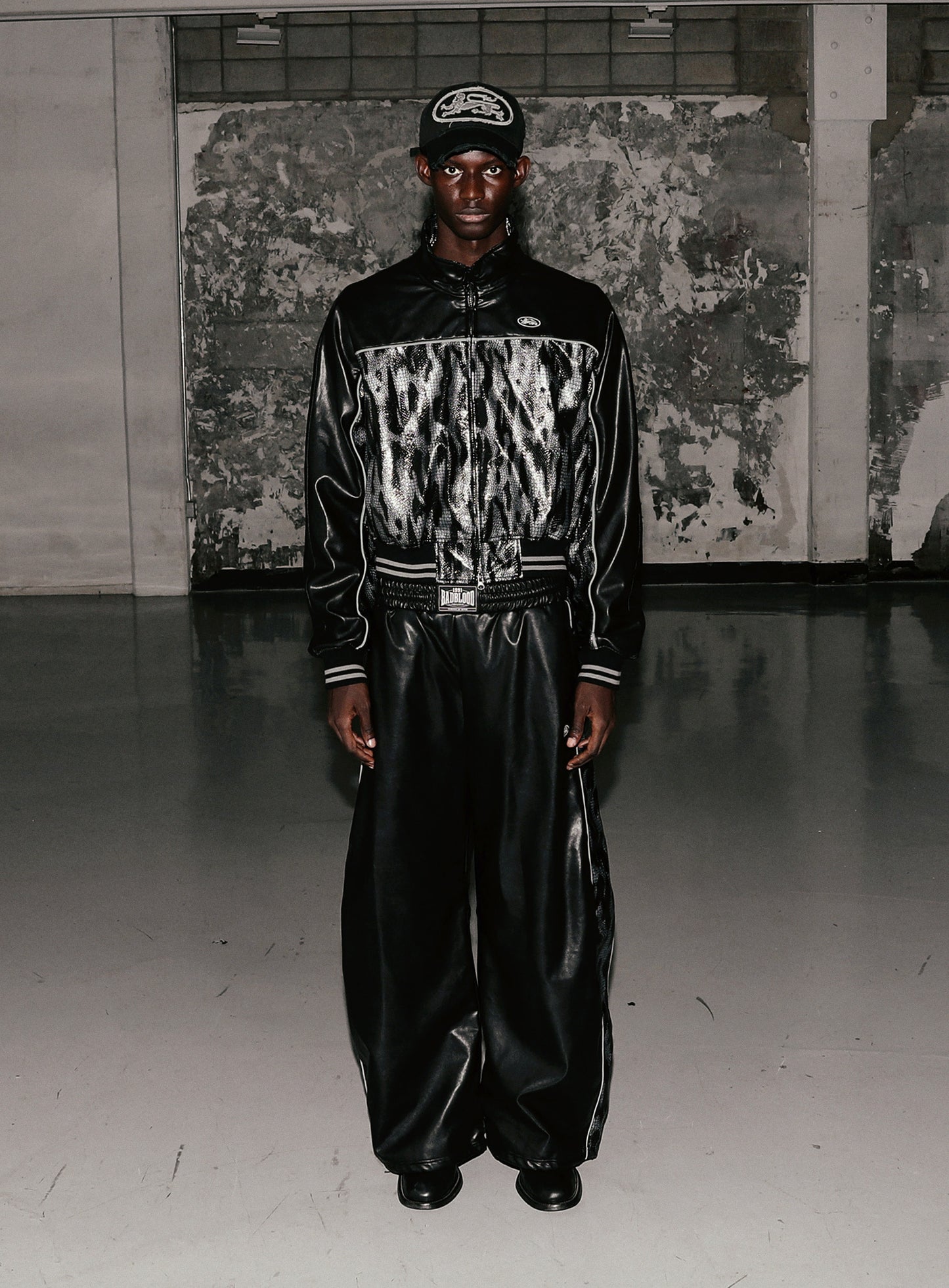 Contrast Leather Track Pants - Black Python