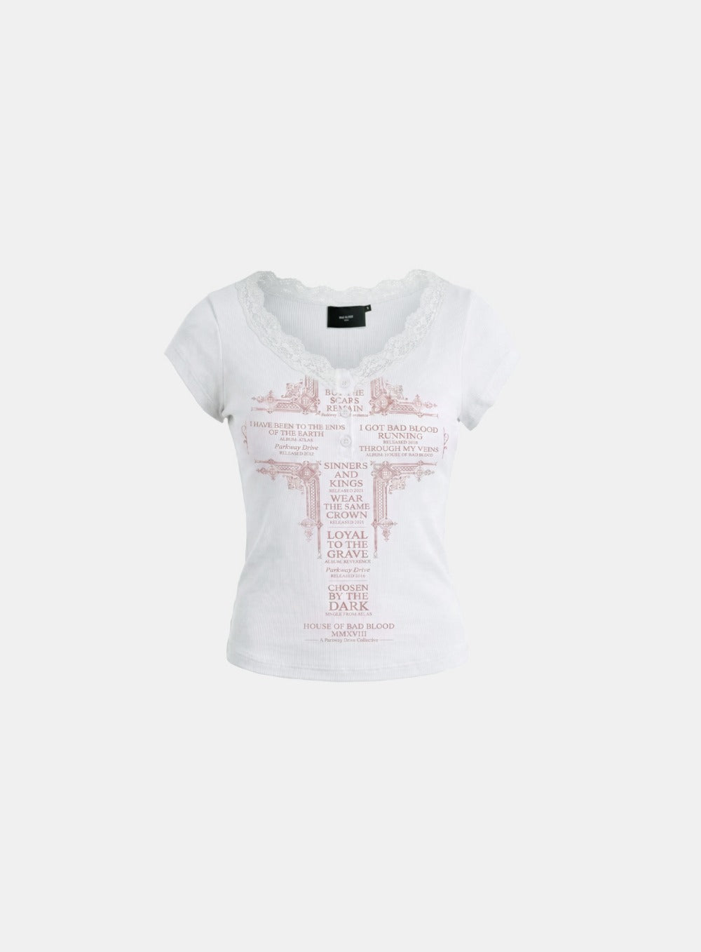[w-tee26-240] Loyal Cross Lace Neck 1/2 Henry T-shirt - White