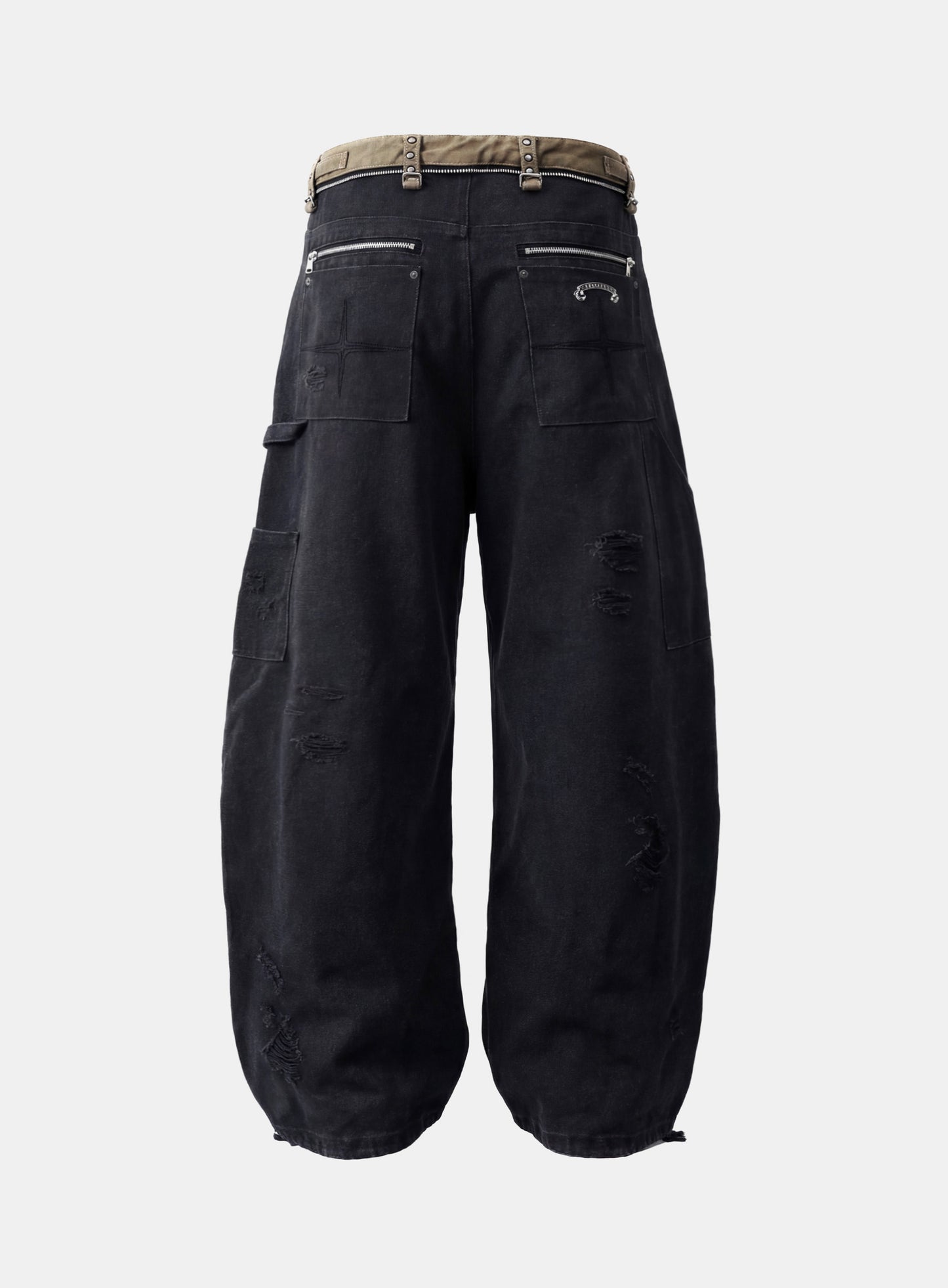 [w-pts25-083] Studded Carpenter Curved Pants - Black