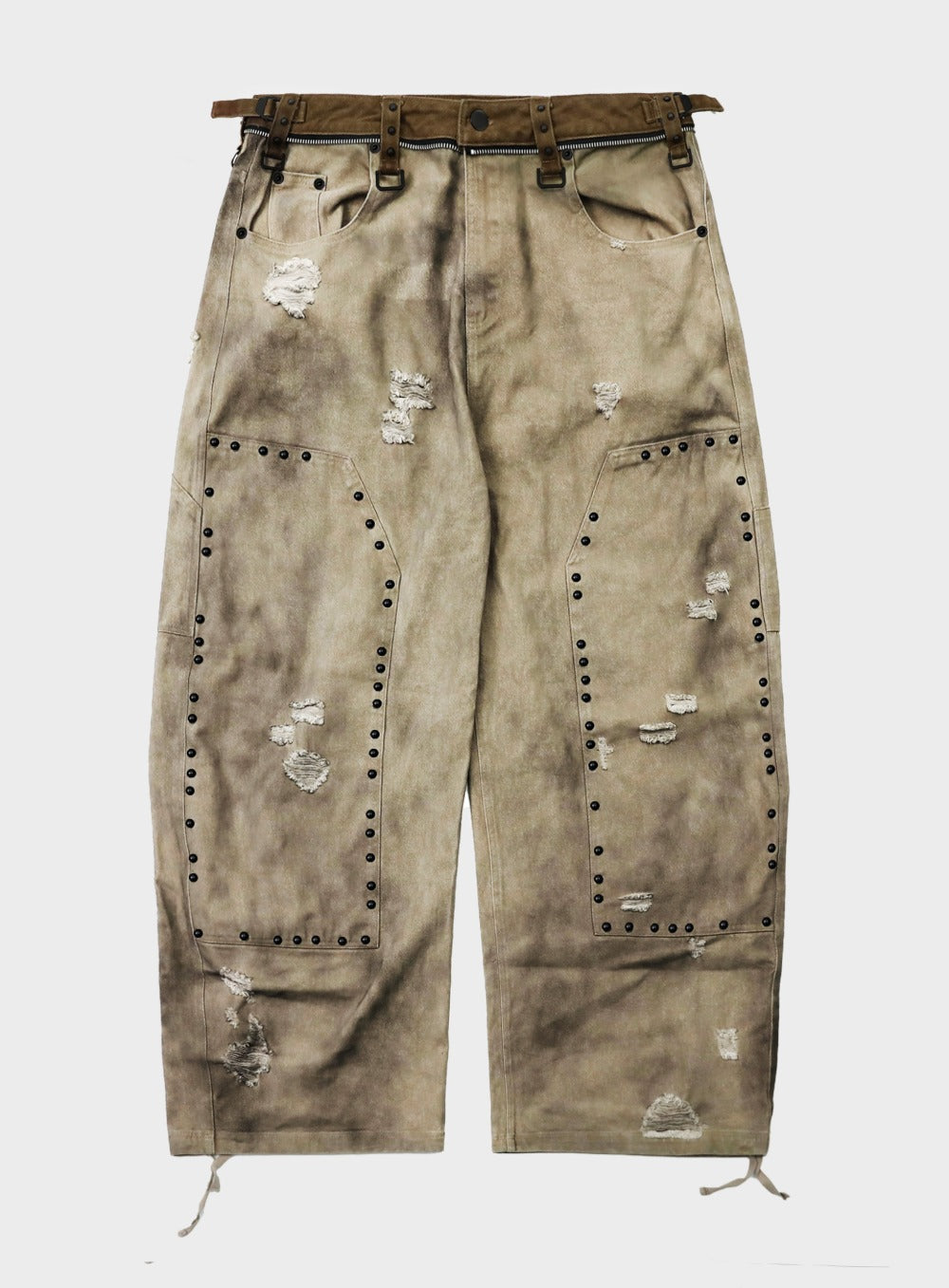 [w-pts25-081] Studded Carpenter Curved Pants - Beige