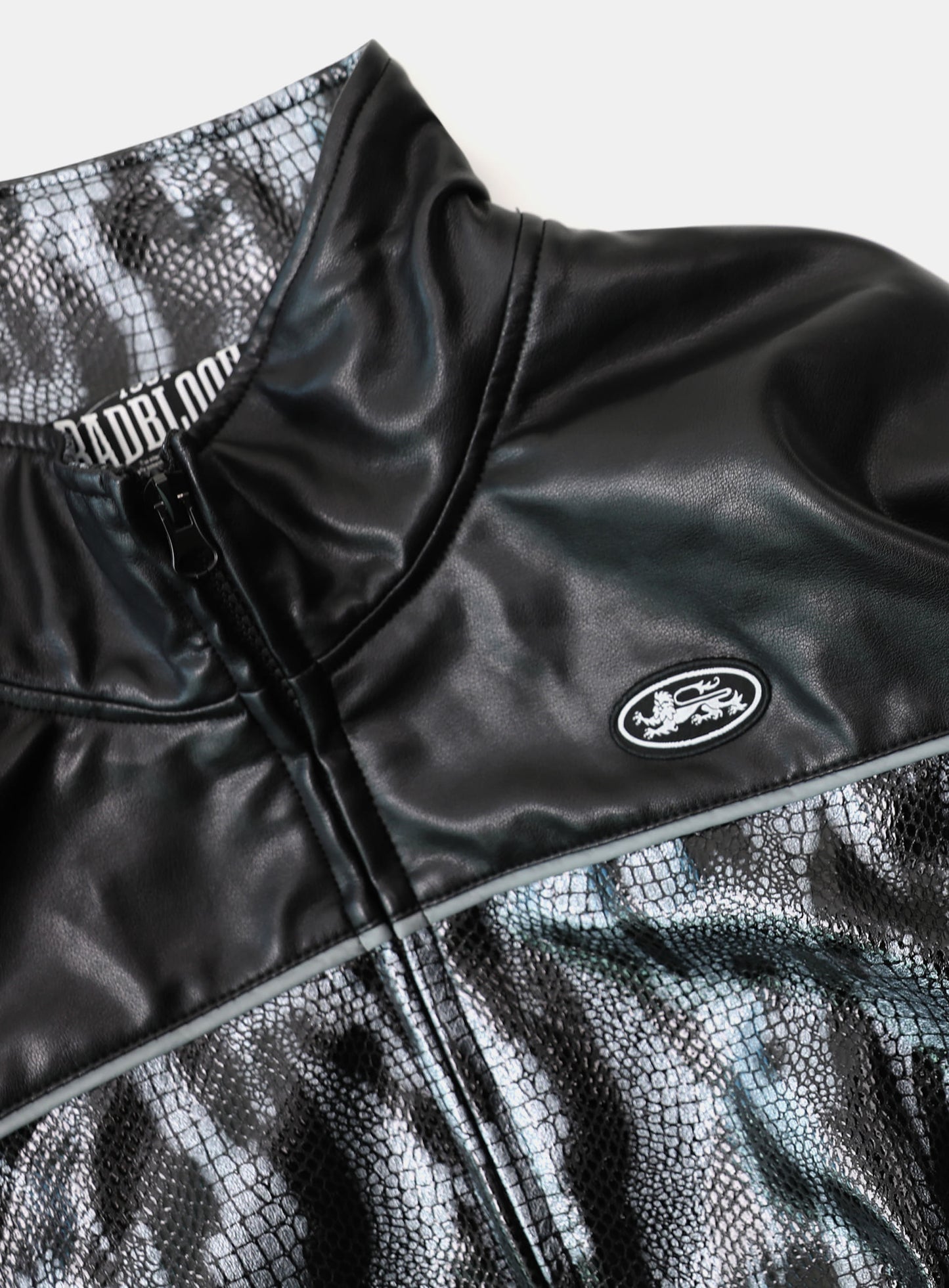 Contrast Leather Track Jacket - Black Python