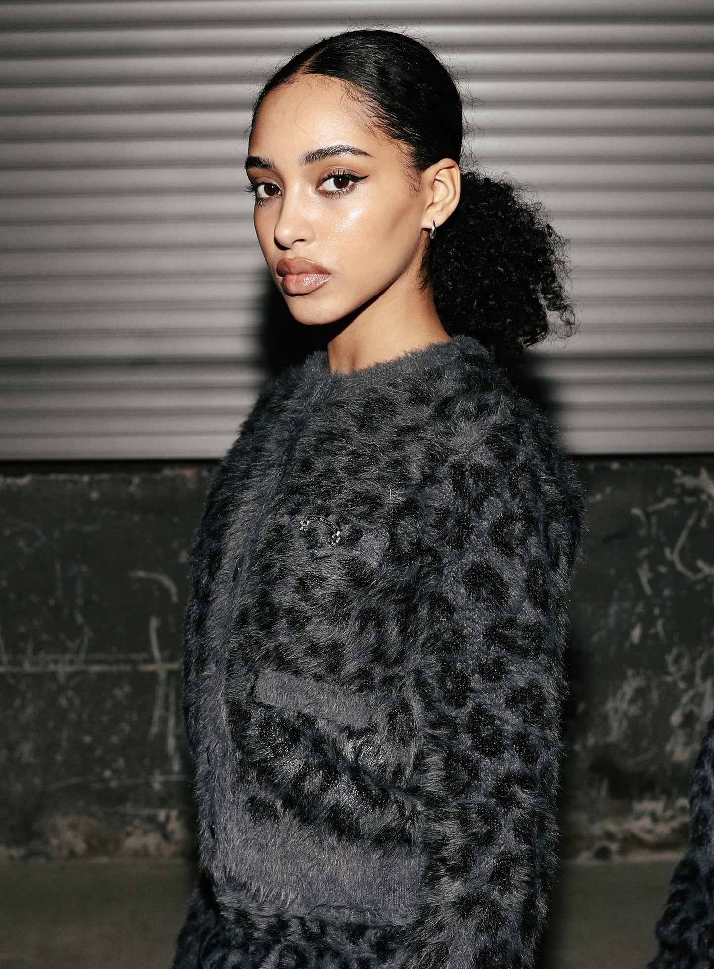 [w-cdg25-015] Viper Mohair Cardigan - Black Leopard